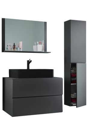 MID.YOU Mid.you Badezimmer, Anthrazit, Glas, Keramik, Holzwerkstoff, 4-teilig, 2 F&auml;cher, 2 Schublade(n),2 Schublade(n) Schubladen, 114 cm, h&auml;ngend, individuel