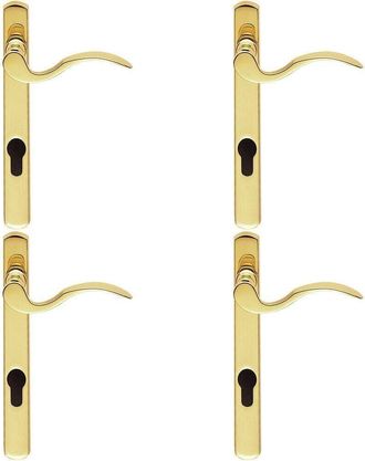 Loops 4x Scroll Lever Door Handle on Lock Backplate Polished Brass 208mm X 25mm
