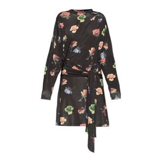 Ganni Kleedjes, Dames, Zwart, XS, Mini jurk met bloemenprint