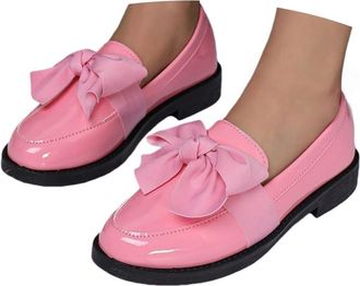 Generic Loafers Shoes for Women Girls School Shoes Womens Patent Loafers with Bow Trendy Comfort Closed Round Toe Slip On Bow-Knot Dress Flat Low Heels Pump L