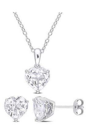 Delmar Heart Cut White Topaz Stud Earrings & Pendant Necklace Set at Nordstrom Rack