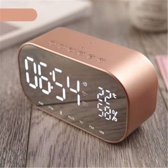 OEM Radio Despertador Inal&aacute;mbrico Fm Con Espejo Led, Reproductor Bluetooth Dual, Acabado De Metal Cepillado - Despertador Multifuncional Para Mesita De No