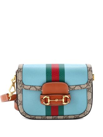 Gucci Horsebit 1955 Shoulder Bag Leather with GG Coated Canvas Mini crossbody bag - Blauw