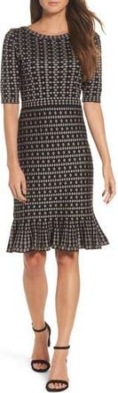 Taylor Dresses Flounce Hem Sweater Dress in Black Tan at Nordstrom Rack, Size Small