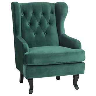 Beliani Beliani - Sill&oacute;n Orejero De Terciopelo Verde Patas Negras Capiton&eacute; Brazos Empotrados Moderno Escandinavo Alta