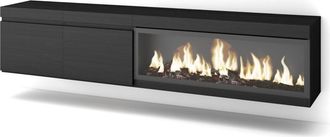 Skraut Home Mueble tv efecto madera negro 208x35x45cm chimenea efecto fuego