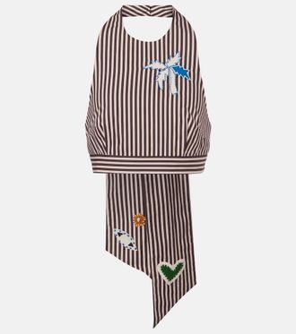 Alemais Al&eacute;mais Sirocco embroidered striped cotton crop top