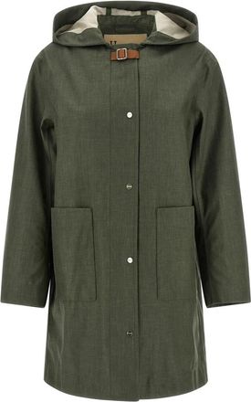 Herno Hooded Buckle Strap Raincoat - Dames - Parka Jassen - Groen - L - Wol - Jassen