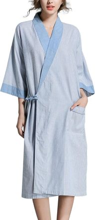 Generic UK Clearance Womens Cotton Robe Lightweight Robes Short Knit Bathrobe Soft House Sleepwear Ladies Loungewear Blue