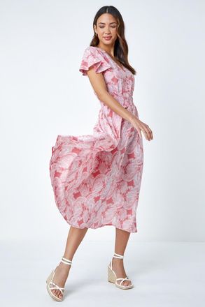 Roman Palm Print Tiered Midi Dress