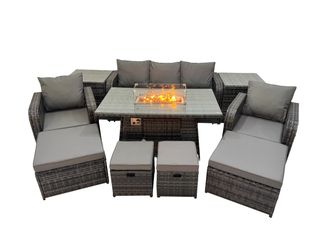 Fimous Garden Reclining Chair 3 Seater Sofa with 4 Stools 2 Side Tables in Dark Grey