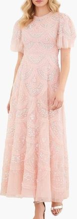 Needle & Thread Carmen Ruffle Maxi Dress in Petal Pink at Nordstrom, Size 12