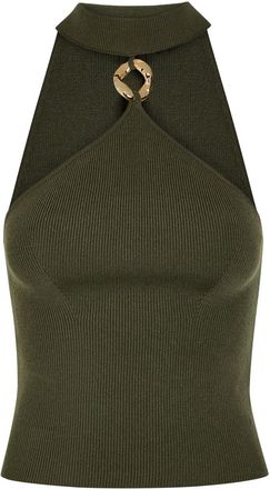 Jonathan Simkhai Renlen Halterneck Merino Wool top - Khaki - XL (UK16 / XL)