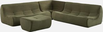 Sweeek Sof&aacute; Envasado Al Vac&iacute;o Esquinero Modular De Terciopelo De Pana Fina Con Reposapi&eacute;s, 7 Plazas
