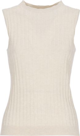 PESERICO Beige Ribbed Pattern Cotton Tank Top