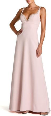 Mac Duggal Crepe Sleeveless Gown With Rhinestone Trim in Dusty Rose at Nordstrom, Size 14