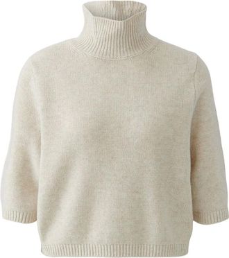 Oui Gebreide coltrui met driekwart mouwen - Dames - Truien - Beige - Maat: L