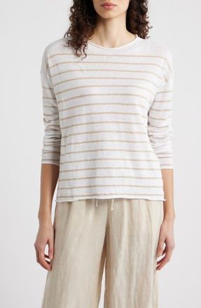 Eileen Fisher Organic Linen & Organic Cotton Crewneck Sweater in Undyed Natural at Nordstrom, Size X-Large