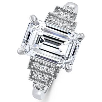 Pompeii3 Certified 2.15Ct - 6.15Ct Emerald Cut Lab Grown Diamond Engagement 14k Gold Ring