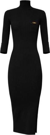 Elisabetta Franchi Kleedjes, Dames, Zwart, M, Jurk met coltrui van ribstof
