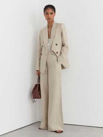 Reiss Neutral Linen Wide-leg Suit Trousers, 14L