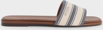 Charles & Keith Striped Square-Toe Slide Sandals