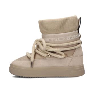 Tommy Hilfiger Schoenen, Dames, Beige, 38 EU, Warme Snowboot met Logotape Styling