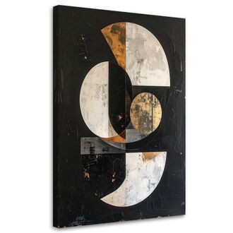 Feeby Cuadro En Lienzo, Abstracci&oacute;n Geom&eacute;trica En Negro Y Dorado En Estilo Glamour, 80x120