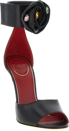 Valentino Garavani Womens Adjustable Ankle Strap Heel Black Calf Leather Goat