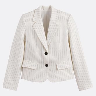 La Redoute Collections Slim-fit korte blazer van linnen en katoen met strepen