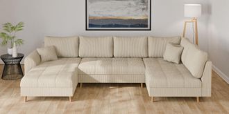 HOME AFFAIRE Wohnlandschaft »CHARRE U-Form mit Ottomane, Masse B/T/H: 310/161/81 cm« feine Steppung, lose Rücken- und Zierkissen, auch in Cord und Bouclé