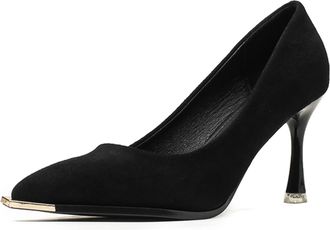 Generic Womens Pointed Toe Suede Pumps with Memory Foam Cushion Soft Stiletto Heels Elegant Court Shoes Wide Fit for Office, Work & Daily Wear,Black 5cm,6.5 U