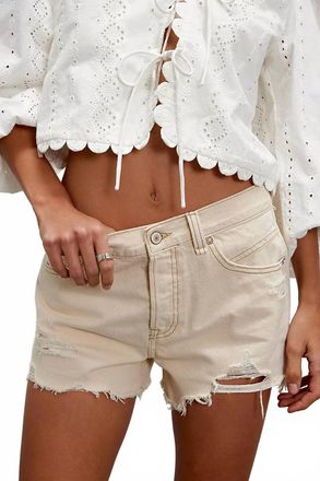 Free People Now Or Never Mid Waist Denim Shorts In Ecru