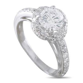 Luxury Bazaar 18K White Gold 1.25ct Diamond Halo Engagement Ring MF19-080426