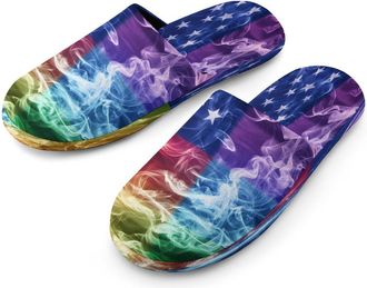 Generic Smoke Gay LGBT Flag Mens Cotton Slippers Memory Foam Comfort House Shoes Winter Indoor Slipper for Hotel Casa Spa