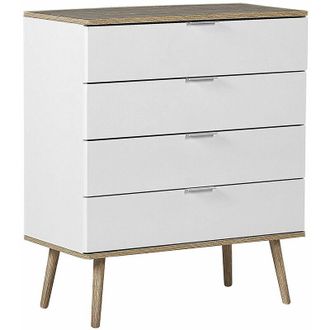 Beliani Cassettiera Bianca e mdf Colore Legno Chiaro con 4 Cassetti 93 x 79 cm Walpi