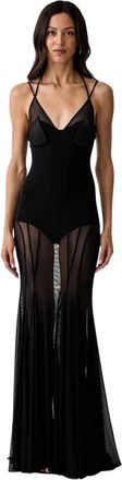 Elisabetta Franchi Rode Loper Tule en Satijn Jurk - Dames - Jumpsuits - Zwart - S - Satijn - Jumpsuits & Playsuits