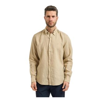 HUGO BOSS Liam Linnen Shirt - Heren - Casual Overhemden - Beige - L - Linnen - Overhemden