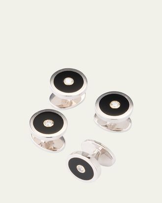 Jan Leslie Mens Round Black Onyx and Diamond Tuxedo Studs