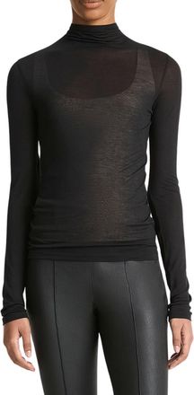 Vince Sheer Long-Sleeve Mock-Neck Top In Black