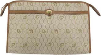 Dior Pre-owned Vintage honingraat rits etui - Dames - Vintage Clutch - Beige - ONE Size - Leer - Vintage