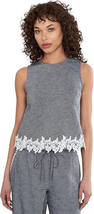 CeCe by Cynthia Steffe Boxy Sleeveless Applique Top Womens Clothing Med Indigio : LG, Cotton/Linen