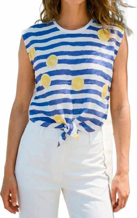 Vilagallo Lemon Sleeveless Tee In Blue/white