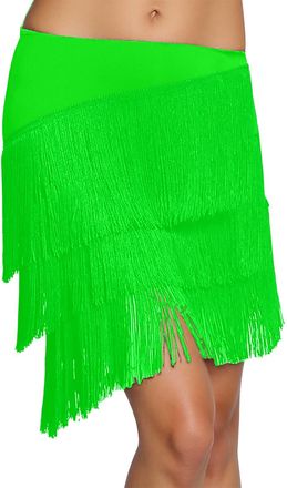 Generic Womens Fringed Asymmetrical Mini Skirt Boho Flowy Party Wear Bohemian Style Elastic Waist Flared A Line Skirt for Casual Daily, Prom, Carnival Green X