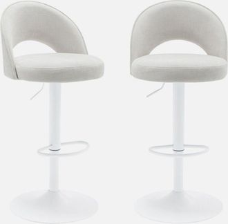 Sweeek Taburete De Bar Ajustable De Metal Y Tela Con Base Blanca, Set De 2
