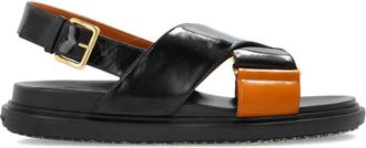 Marni Black Womens glossy leather sandals in black and orange