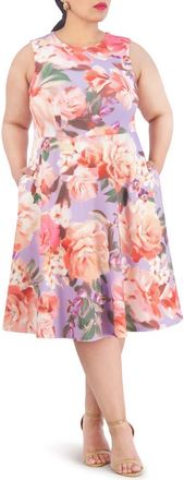 Vince Camuto Floral Sleeveless Fit & Flare Scuba Dress in Lavender at Nordstrom Rack, Size 18W