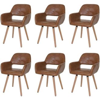 Hhg [nunca Usado] Juego De 6 Sillas De Comedor Hhg-429 Ii, Silla De Cocina, Dise&ntilde;o Retro A&ntilde;os 50, Piel Sint&eacute;tica, Imitaci&oacute;n De Ante, Patas Claras