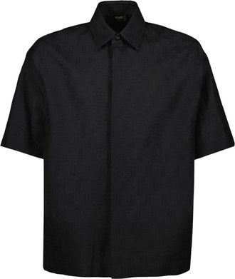 Fendi Short Sleeve Shirts, male, Black, Size: M Linen FF Shirt