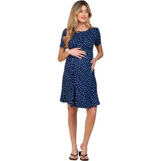 Pinkblush Floral Smocked Short Sleeve Dress in Navy Blue at Nordstrom, Size Large